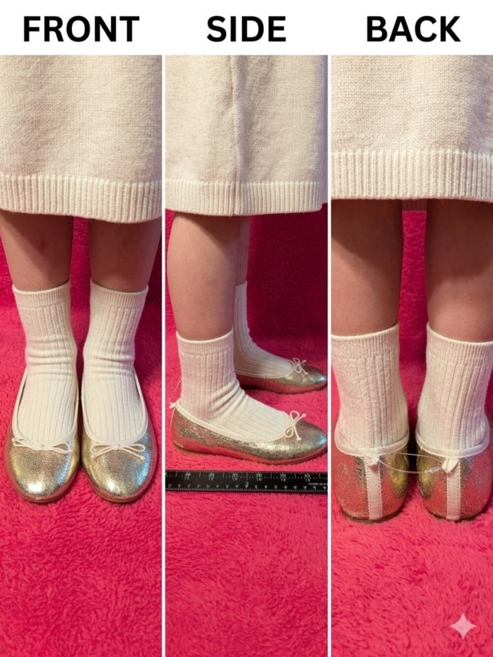 J. Crew Crewcuts Girls Metallic Gold Ballet Flats Size 5 Holiday Dress Bow